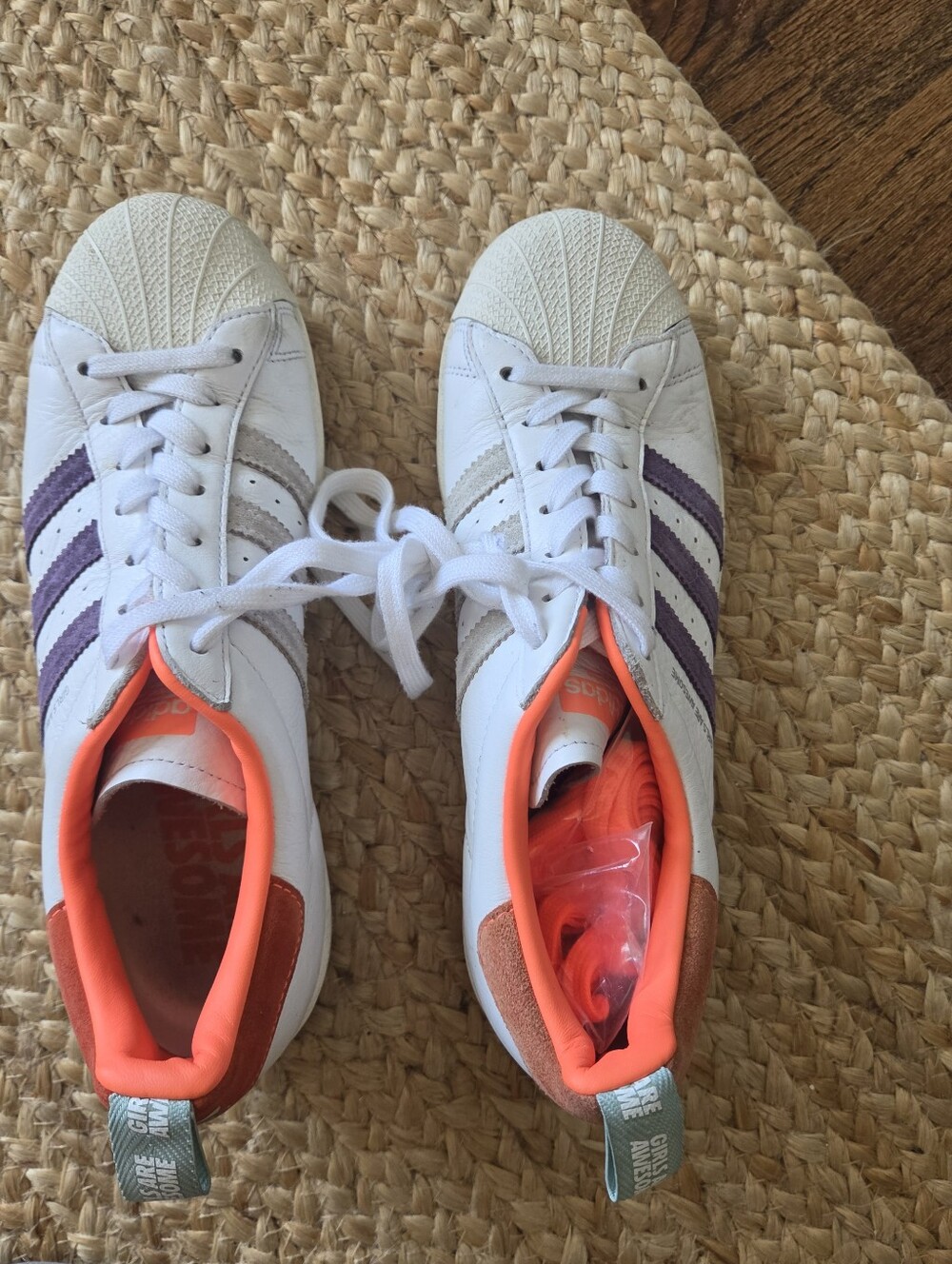 Womens Adidas Superstar Sneakers Size 10. "Girls Are Awesome"